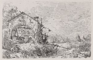 Vedute (Views) シリーズより、井戸にいる女性のいる風景 作： Canaletto (Giovanni Antonio Canal)