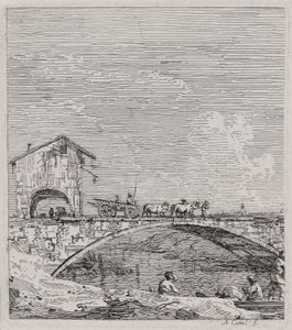 橋を渡る馬車、シリーズ Vedute (Views) より 作： Canaletto (Giovanni Antonio Canal)
