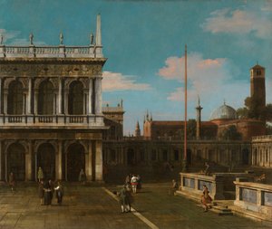 カナレット - カプリッチョ 「図書館のあるピアツェッタの眺め」 サイン、年代 1744年