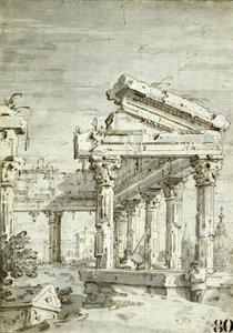 カプリッチョ: 廃墟となった古典寺院 作： Canaletto