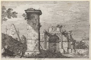 台無しにされたモニュメントのある風景、c。 17351746。 作： Canaletto