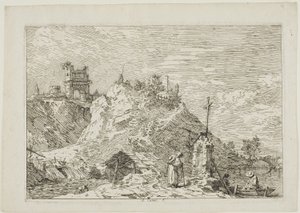 ベデューテより、祈りの巡礼者のいる風景 作： Canaletto
