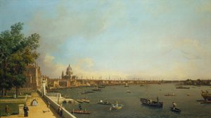 ロンドン。サマセットハウステラスからシティに向かうテムズ川、1751年頃 作： Giovanni Antonio Canal