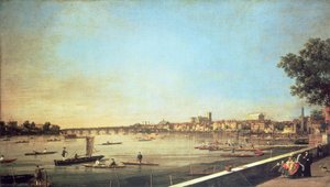 ロンドン、ウェストミンスターのテムズ川、サマセットハウスのテラスからのホワイトホール、c.1750-51 作： Giovanni Antonio Canal