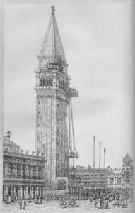 1745年、1903年に修繕中のサンマルコの鐘楼