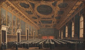 サラ デル マッジョール コンシリオの総督と大評議会 作： Canaletto