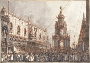 ヴェネツィアのドゥカーレ宮殿前のジョヴェディ・グラッソ・フェスティバル、17651766。 作： Canaletto
