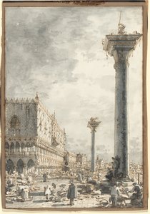 桟橋のマーケットから見たスキアヴォーニ河 作： Canaletto