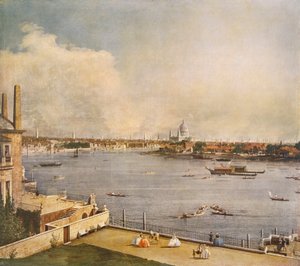 リッチモンドハウス、ホワイトホール、ウェストミンスター、c1747からのテムズ川とロンドンの街 作： Canaletto