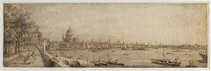 サマセットガーデンズからロンドンブリッジに向かって見た図、c.1746-55 作： Canaletto
