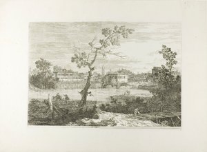 Vedute からの川岸の町の眺め 作： Canaletto
