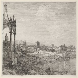 司教の墓のある町の眺め、c。 1740年。 作： Canaletto
