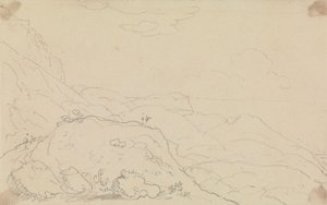 崖と海岸近くの丘のスケッチ 作： Capt. Thomas Hastings