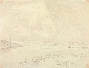 ワイト島の前景に桟橋がある海辺の風景のスケッチ 作： Capt. Thomas Hastings