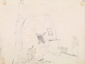 コテージの近くの女性のスケッチ 作： Capt. Thomas Hastings