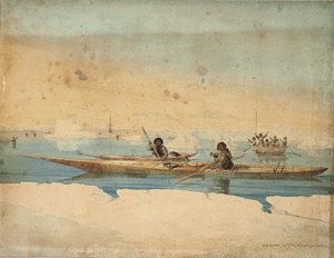 野蛮な島のカヌー、ハドソン海峡 作： Captain George Francis Lyon
