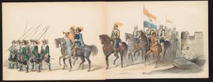 ライデン学生のマスカレード、1850年（プレート13） 1629年のヘルトーヘンボスでのフレデリック・ヘンドリックによるイントクト：H.H. Leydsche Hoogeschool den XI の学生 1850 年 6 月 (オブジェクトのシリーズ タイトル)