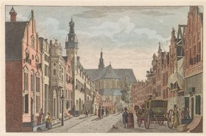 アルクマールのランゲ通り、1790年頃 Alkmaar の Langestraat、Town Hall、Grote Kerk / Rue longue - Hotel de Ville - et grande Eglise à Alkmaar (オブジェクトのタイトル) 作： Carel Frederik Bendorp (I)
