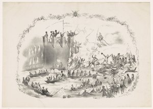 1863年、ユトレヒト・ホーゲスクールを閉鎖するトールベッケの計画の漫画 2 つの強力な要素の間の戦い (オブジェクトのタイトル) 作： Carel Hendrik Thiebout
