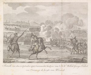 1793 年、ウェルヴィクの近くで負傷したフレデリック王子 1793年9月13日のバタイユ、HDHの負傷に加えて。 ウィレム・ジョージ・フレドリック・ヴァン・オランジュ、ウェルウィックと知り合い (オブジェクトのタイトル) 作： Carel Jacob de Huyser
