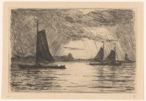 夜のドルドレヒト近くのマースの眺め 作： Carel Nicolaas Storm van 