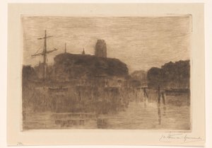 夜のドルドレヒトのニーウェ ヘブンの眺め 作： Carel Nicolaas Storm van 