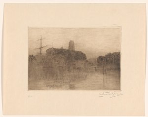 夜のドルドレヒトのニーウェ ヘブンの眺め 作： Carel Nicolaas Storm van 