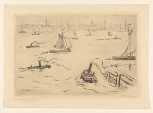 都市の近くの船で川 作： Carel Nicolaas Storm van 