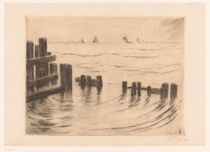 フリシンゲン近くの防波堤のある海の風景 Brise-lames、Flessingue (原題) 作： Carel Nicolaas Storm van 