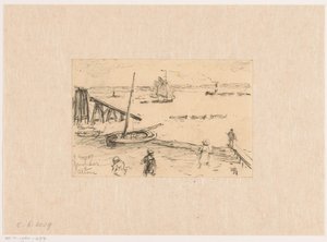 アルトナ近くのエルベ川の眺め、漁船と海水浴客 作： Carel Nicolaas Storm van 