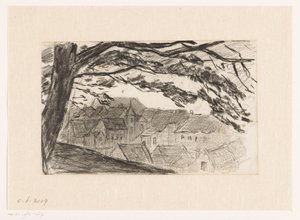 前景に木があるクレーヴェの街並み 作： Carel Nicolaas Storm van 