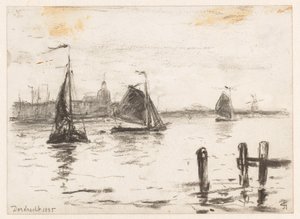 ドルドレヒト前のマース川の漁船 作： Carel Nicolaas Storm van 