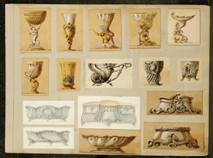 デザインの選択、カールファベルジェの家（カードに白と金で強調された鉛筆と水彩画） 作： Carl Fabergé