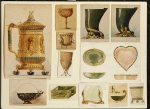 デザインの選択、カールファベルジェの家（カードに白と金で強調された鉛筆と水彩画） 作： Carl Fabergé