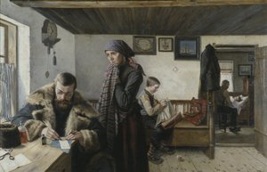 Visite a domicile du docteur - Doctor Home Visit、アスペリン、カール (1857-1932) 著。 キャンバスに油彩。 寸法: 137,5x212 cm。 ストックホルム国立美術館 作： Carl Aspelin