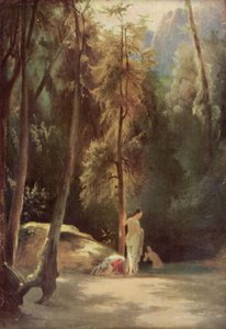 テルニ公園の海水浴客（森で水浴びをする女性） 作： Carl Blechen