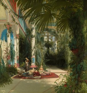 ドイツ語：Das Innere des Palmenhauses auf der Pfaueninsel bei Potsdam ポツダム近郊のファウエンインゼルにあるパームハウスの内部 作： カール・ブレッヘン