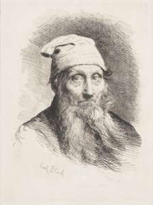 帽子をかぶった老人。 バスト画像 作： Carl Bloch