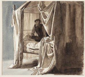 吊り下げ式のベッド。 1868年に展示された絵画「ニールス・エベセンとゲルト伯爵」の習作 作： Carl Bloch