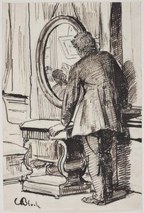 若い男性が鏡で 3 人の女性を見る 作： Carl Bloch