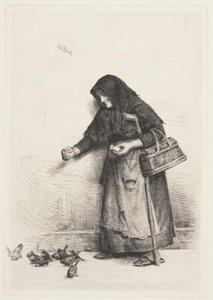 スズメを連れた妻 作： Carl Bloch