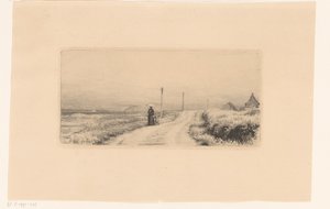 歩く女性と子供のいる田舎道 作： Carl Bloch