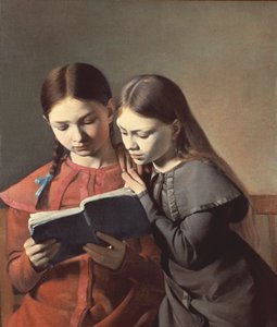 アーティストの姉妹シグネとヘンリエットが本を読んで1826 作： Carl Christian Constantin Hansen