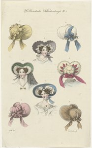 8 種類の女性用帽子 Hollandsche Klederdragt (シリーズタイトル) 作： Carl Cristiaan Fuchs
