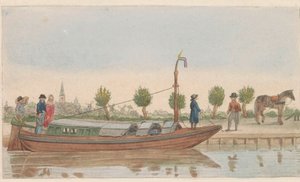 はしけ、1824年 A hollandsche trek または Jaagschuit / Une barque de tracte, servante au transport de voyageurs et marchandises en hollande (オブジェクトのタイトル) 作： Carl Cristiaan Fuchs