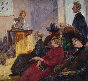 1883年、トーンスベリの学校での会合でのアンネ・ブッゲ 作： カール・ドーンベアー