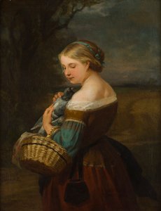 鳩を持った農民の少女の肖像（キャンバスに油彩） 作： Carl Ernst Ludwig Wagner