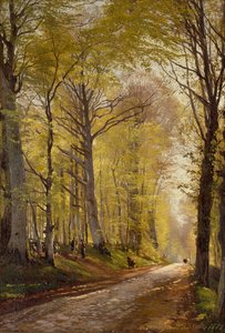 遊牧民と牛のいる森の道（キャンバスに油彩） 作： Carl Frederick Aagaard