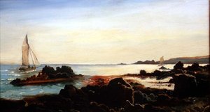 帆船のある海岸線の風景 作： Carl Frederik Sorensen