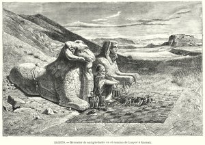 エジプト、ルクソールからカルナックまでの道中での古物商（リトグラフ 作： Carl Friedrich Heinrich (after) Werner